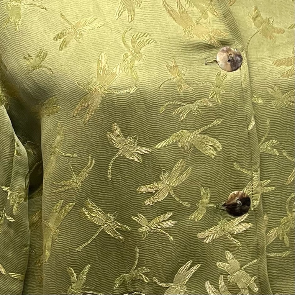 Citron Santa Monica Green Dragonfly Print Collared Button Front Jacket Medium - Picture 10 of 12